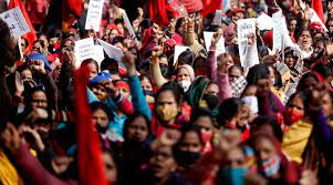 Strike march of Anganwadi workers helpers at Zilla Parishad